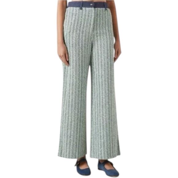 Maje Poelia Wide-Leg Tweed Trouser Pants Turquoise Multicolor Size Eu 36 US 6